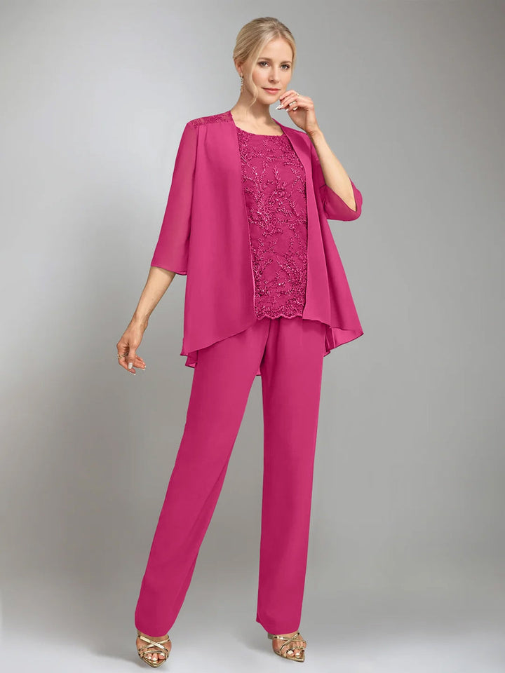 3 Morceaux Scoop Sans Manches La Longueur du SolTailleurs-pantalons pour mère de la mariée avec veste