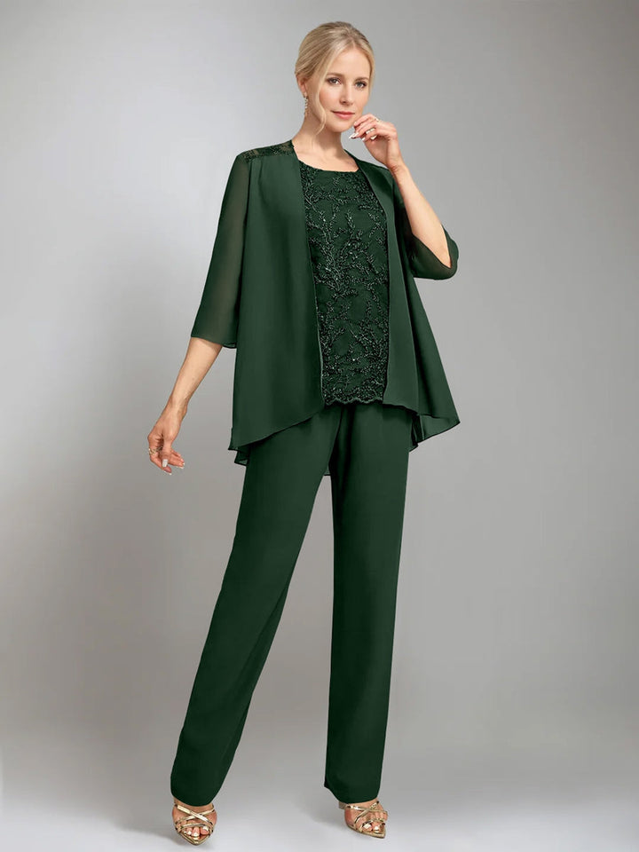 3 Morceaux Scoop Sans Manches La Longueur du SolTailleurs-pantalons pour mère de la mariée avec veste