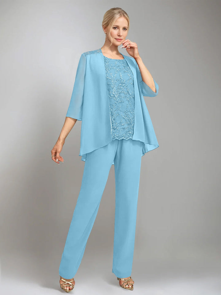 3 Morceaux Scoop Sans Manches La Longueur du SolTailleurs-pantalons pour mère de la mariée avec veste