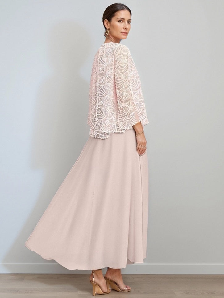 Ligne A/Princesse Collier Bijou Longueur du Thé Robes Mère de La Mariée avec veste & Dentelle