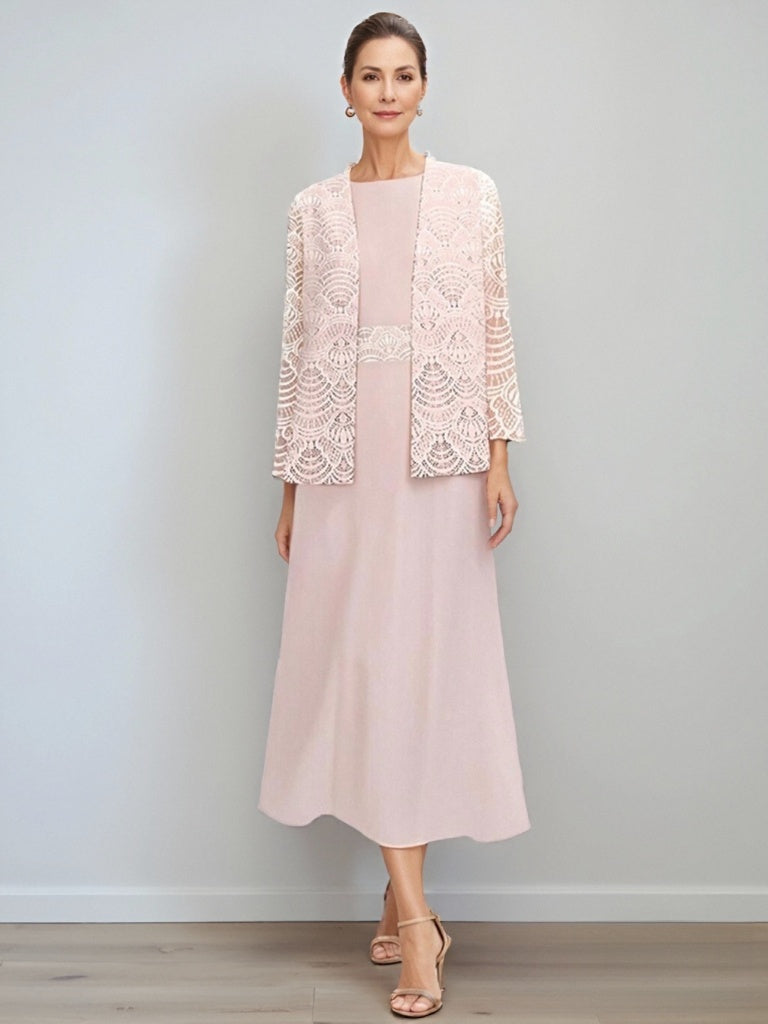 Ligne A/Princesse Collier Bijou Longueur du Thé Robes Mère de La Mariée avec veste & Dentelle