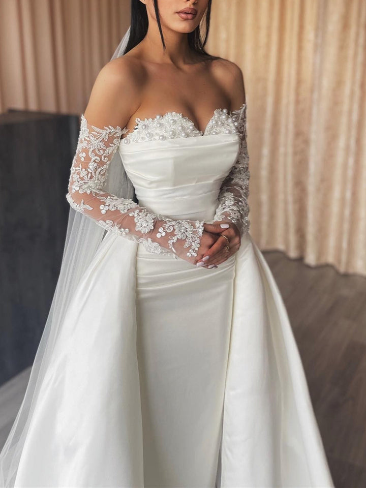 Robe de Mariée Longue Sans Bretelles à Coupe Fourreau/Colonne