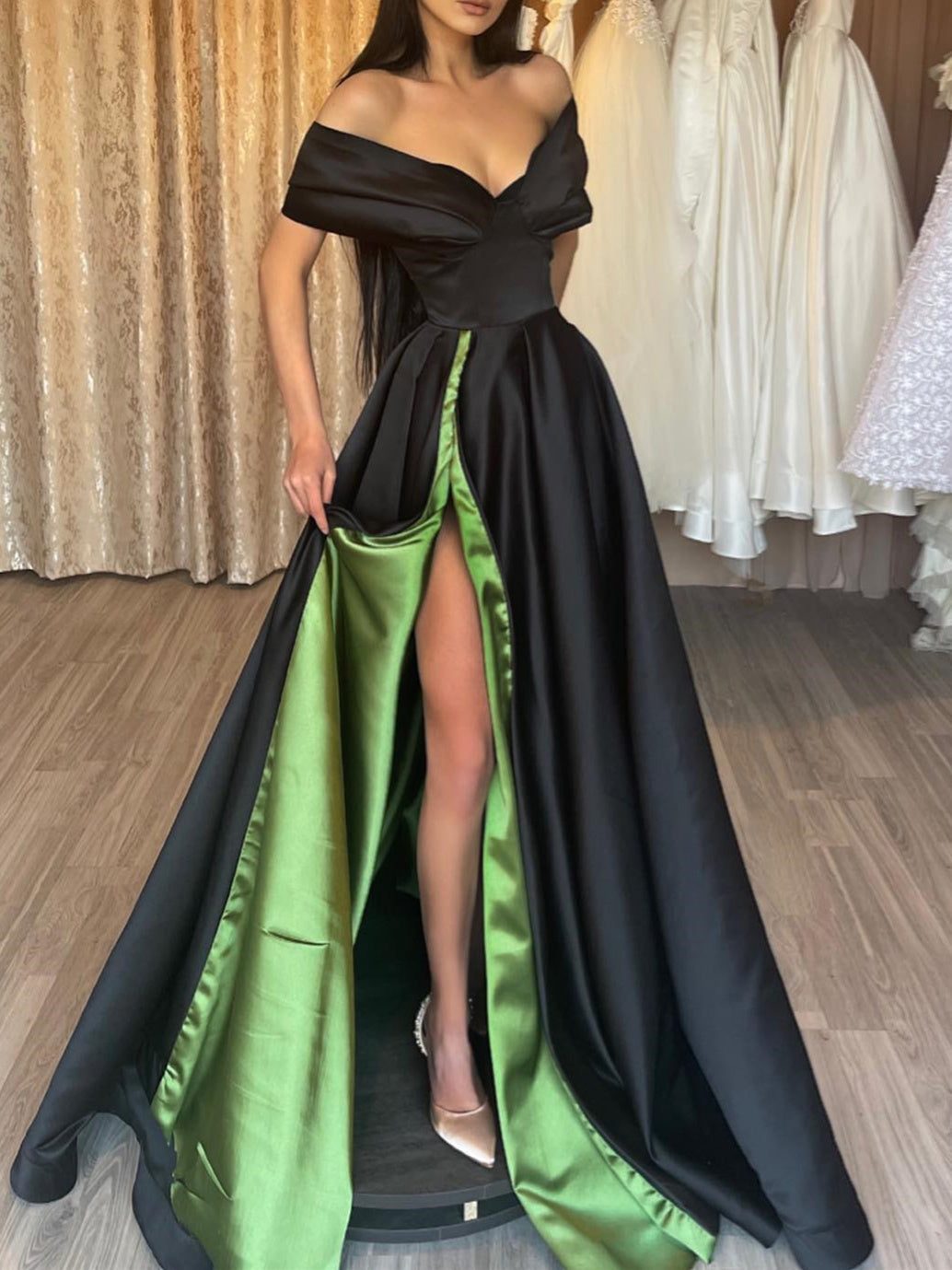 Robe de Bal Longue Au Sol, Coupe A-Line/Princesse, Épaules Dénudées