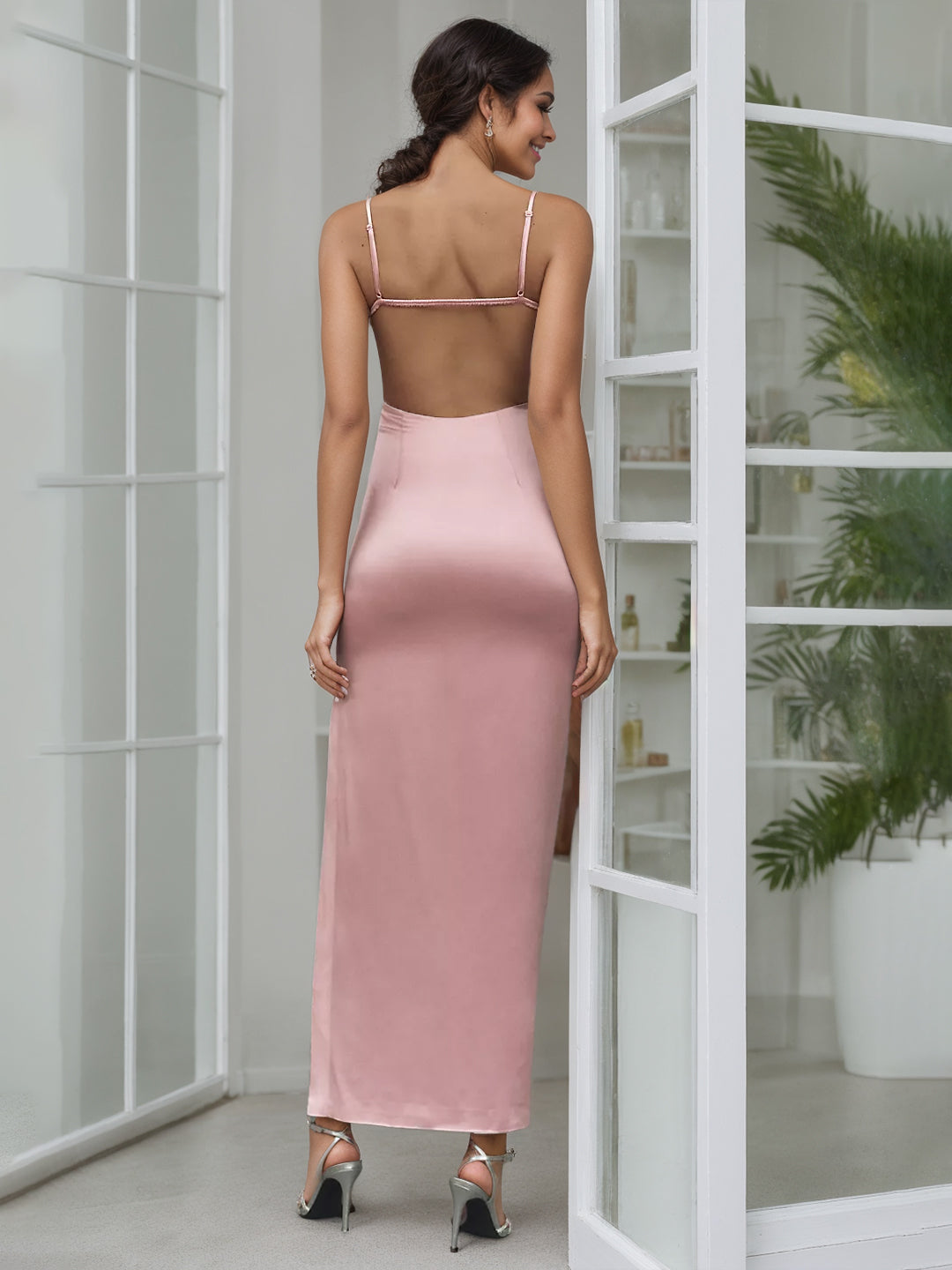 Robe D'Invitée de Mariage Fourreau/Colonne à Col Carré Sans Manches, Longueur Cheville, avec Nœud