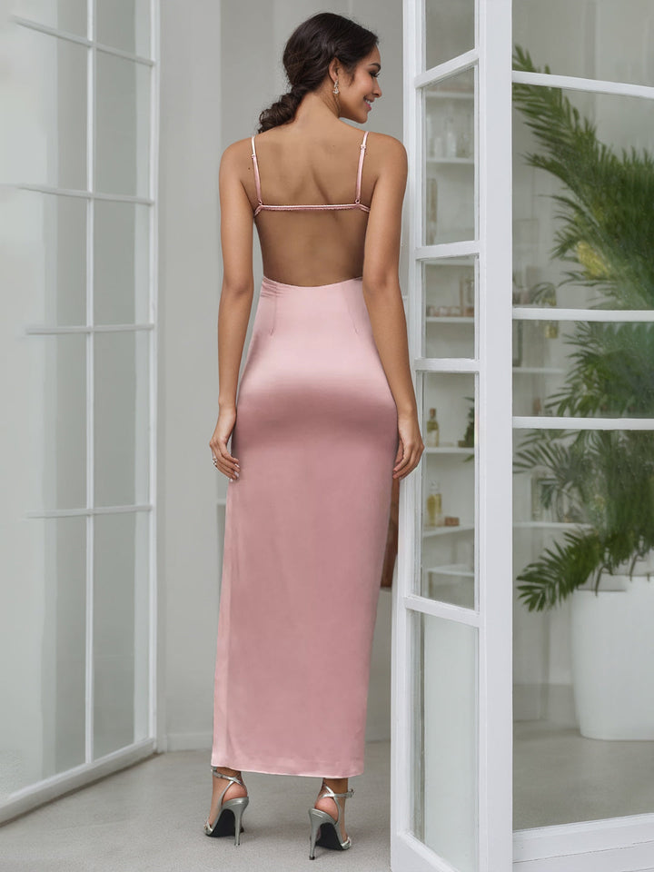 Robe D'Invitée de Mariage Fourreau/Colonne à Col Carré Sans Manches, Longueur Cheville, avec Nœud