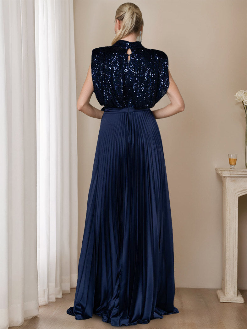 Robes de Mère de la Mariée et Du Marié Sans Manches à Col Haut, Coupe A-Line/Princess, avec Paillettes et Volants