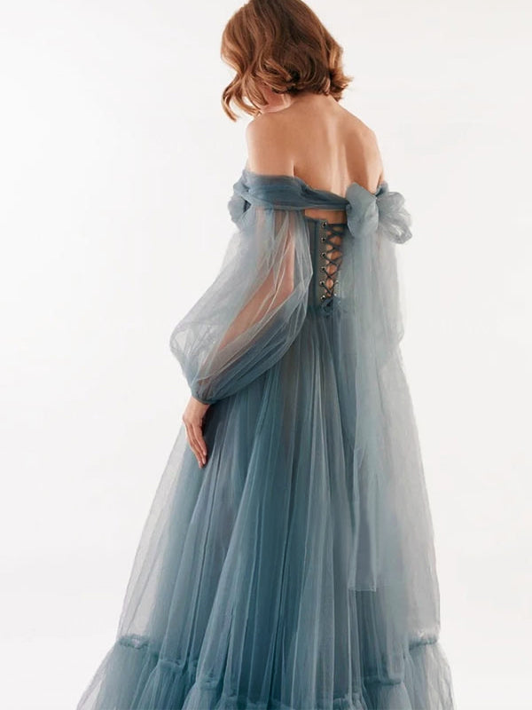 Robe de Bal en Tulle à Épaules Dénudées, Coupe A-Line/Princess, Longueur Au Sol, Décolleté en Cœur