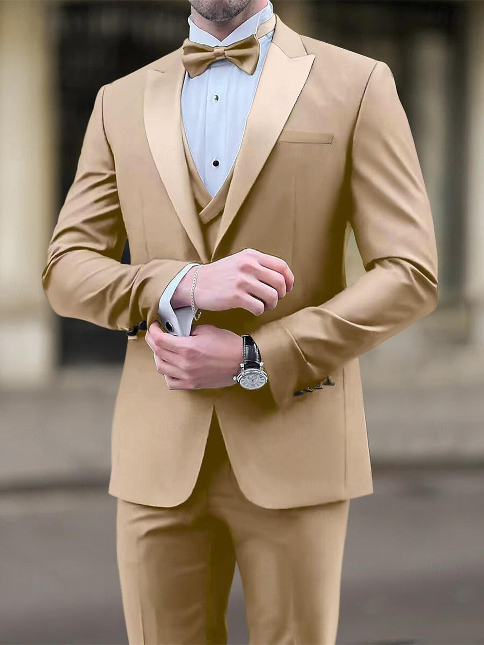 Costume de Mariage à Carreaux 3 Pièces Noir Kaki pour Homme, Coupe Ajustée, Simple Boutonnage, Un Bouton