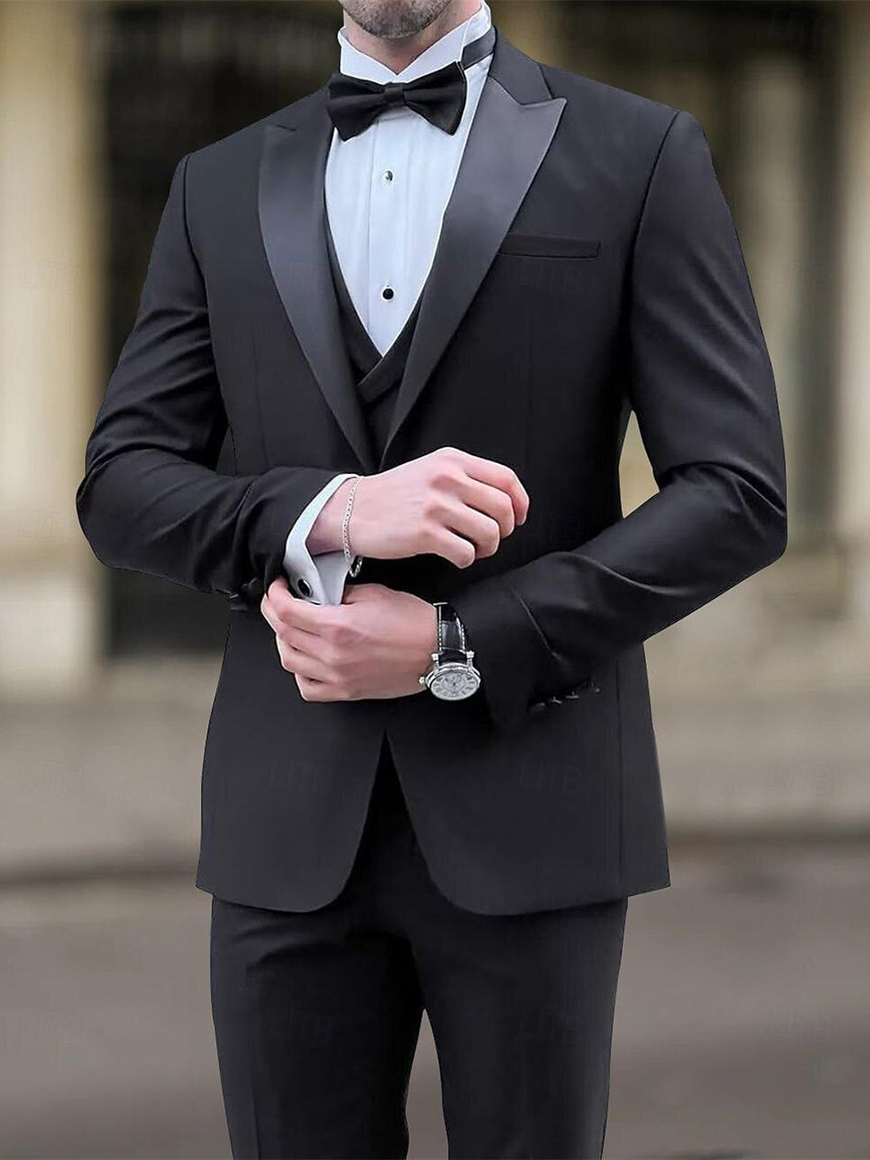 Costume de Mariage à Carreaux 3 Pièces Noir Kaki pour Homme, Coupe Ajustée, Simple Boutonnage, Un Bouton