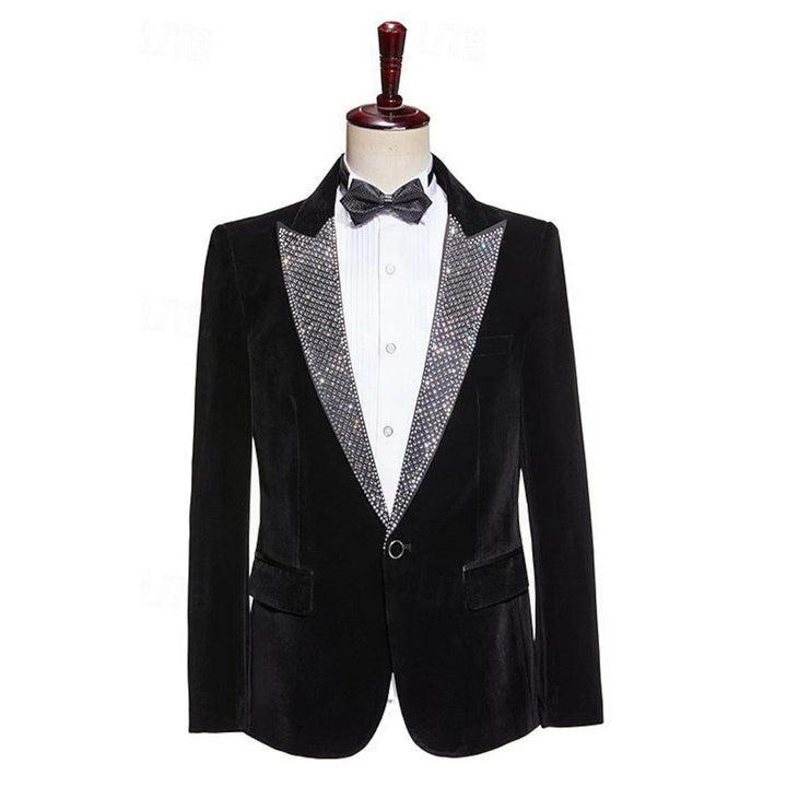 Costume de Mariage 2 Pièces pour Homme, Coupe Ajustée, Simple Boutonnage, Couleur Pure, Blazer à Paillettes en Velours