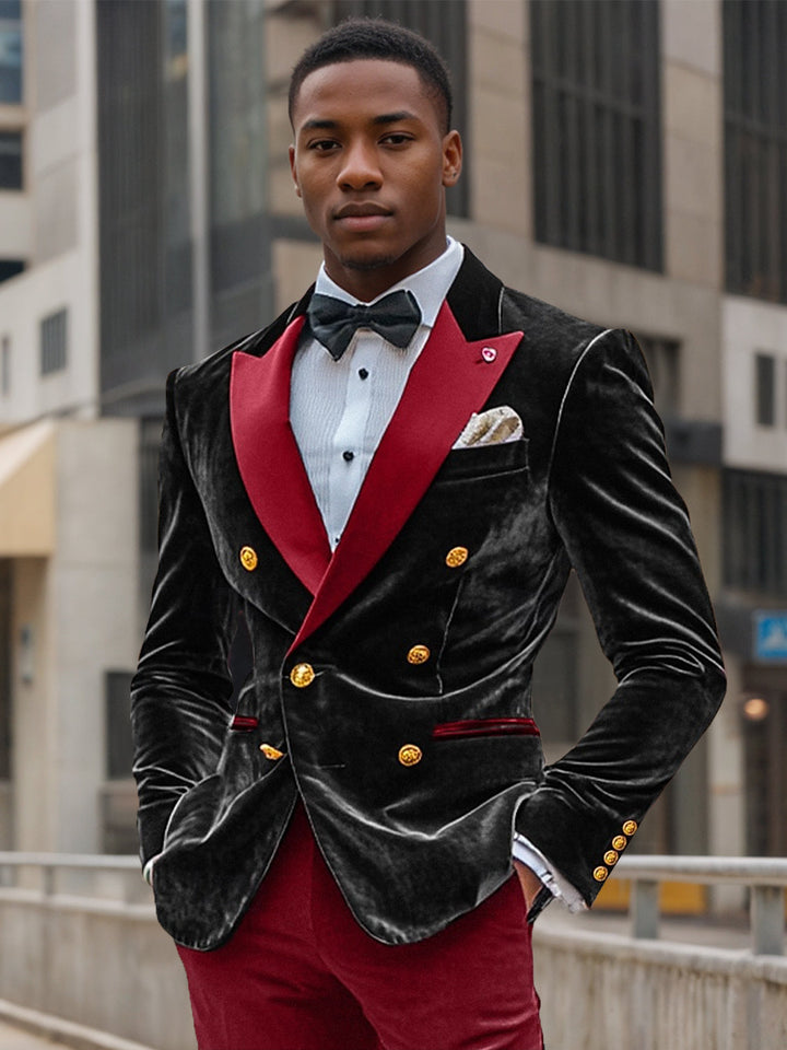 Veste Blazer à Six Boutons à Double Boutonnage pour Homme, Coupe Standard, Style Vintage, en Velours, Patchwork Coloré, Couleur Unie