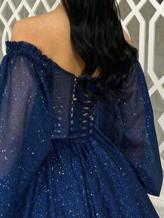 Robe de Cocktail Courte/Mini à Col en V et Manches Longues, Coupe Princesse, avec Paillettes