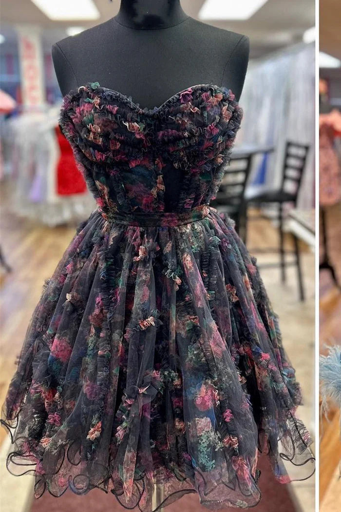 Robe de Soirée Courte/Mini Sans Manches, Coupe A-Line/Princesse, Sans Bretelles, pour Cocktail, Bal, Soirée