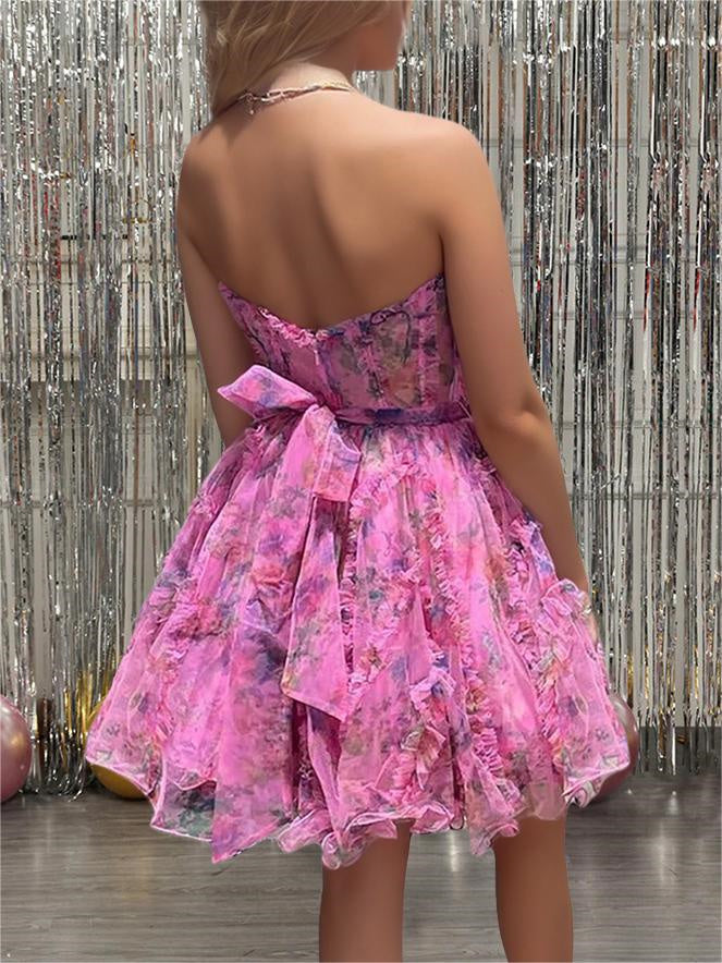 Robe de Soirée Courte/Mini Sans Manches, Coupe A-Line/Princesse, Sans Bretelles, pour Cocktail, Bal, Soirée
