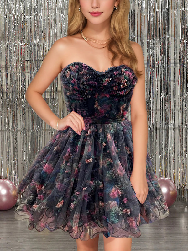 Robe de Soirée Courte/Mini Sans Manches, Coupe A-Line/Princesse, Sans Bretelles, pour Cocktail, Bal, Soirée