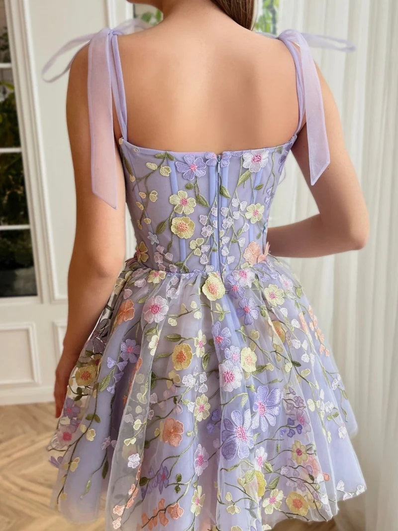 Robe de Soirée Courte/Mini, Coupe A-Line/Princesse, Épaules Dénudées, Sans Manches, avec Broderies, pour Cocktail, Soirée
