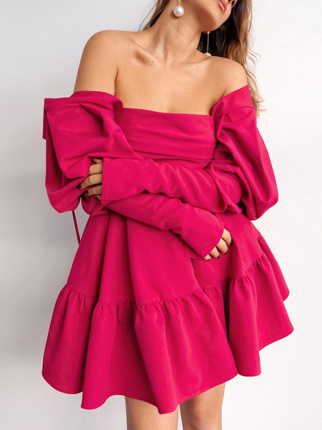 Robe de Soirée Courte/Mini à Manches Longues et Col Carré, Coupe Trapèze/Princesse, pour Cocktail, Bal, Soirée