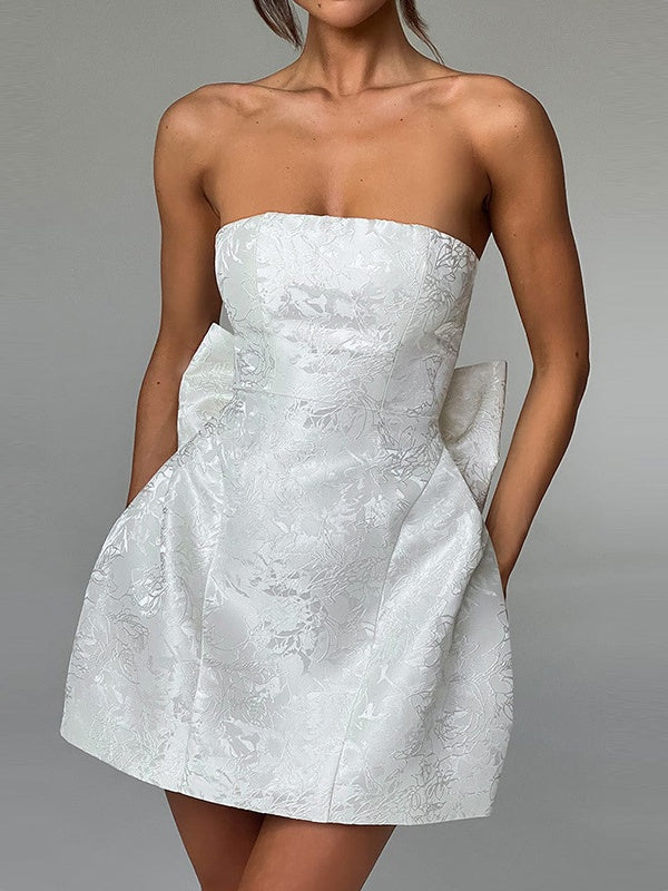 Robe de Soirée Courte/Mini Sans Manches, Coupe Trapèze/Princesse, Sans Bretelles, avec Nœud Papillon, pour Cocktail, Soirée