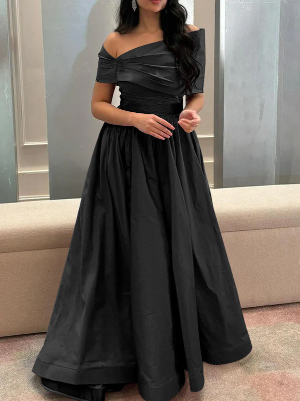 Robe de Soirée en Satin Sans Manches à Épaules Dénudées et Coupe Princesse