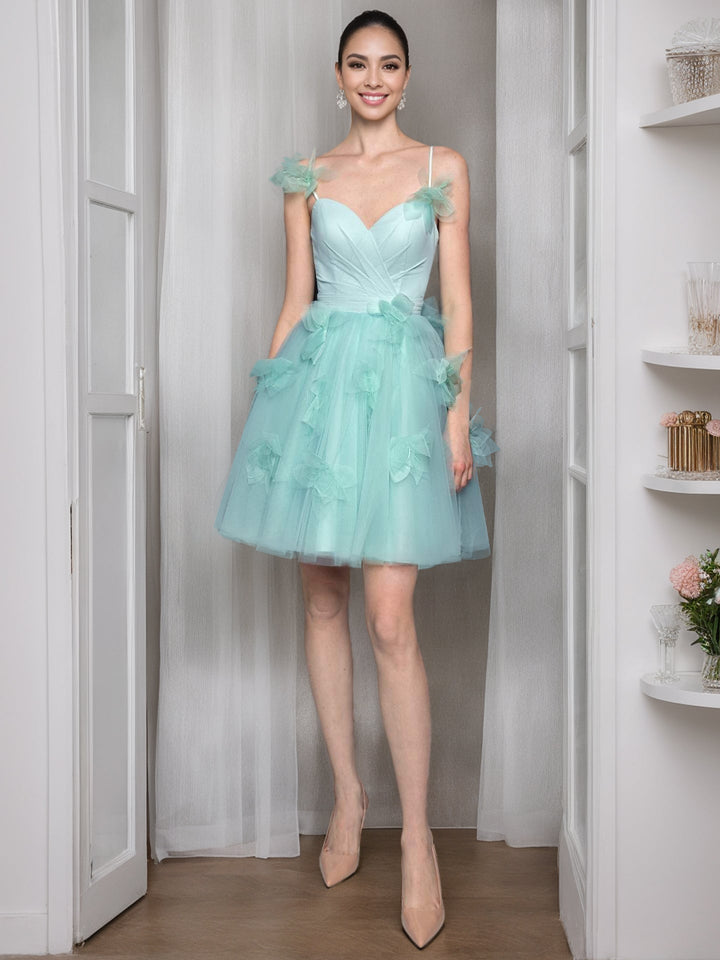 Robe de Cocktail Courte Sans Manches à Décolleté en Cœur et Coupe Princesse avec Applications Florales
