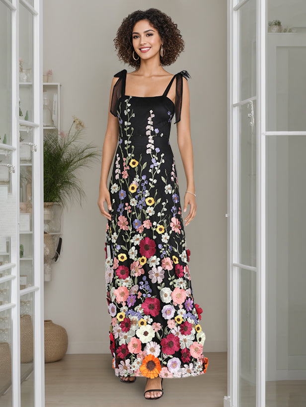 Robe de Soirée Trapèze/Princesse à Bretelles Spaghetti Sans Manches et Longueur Au Sol avec Broderie