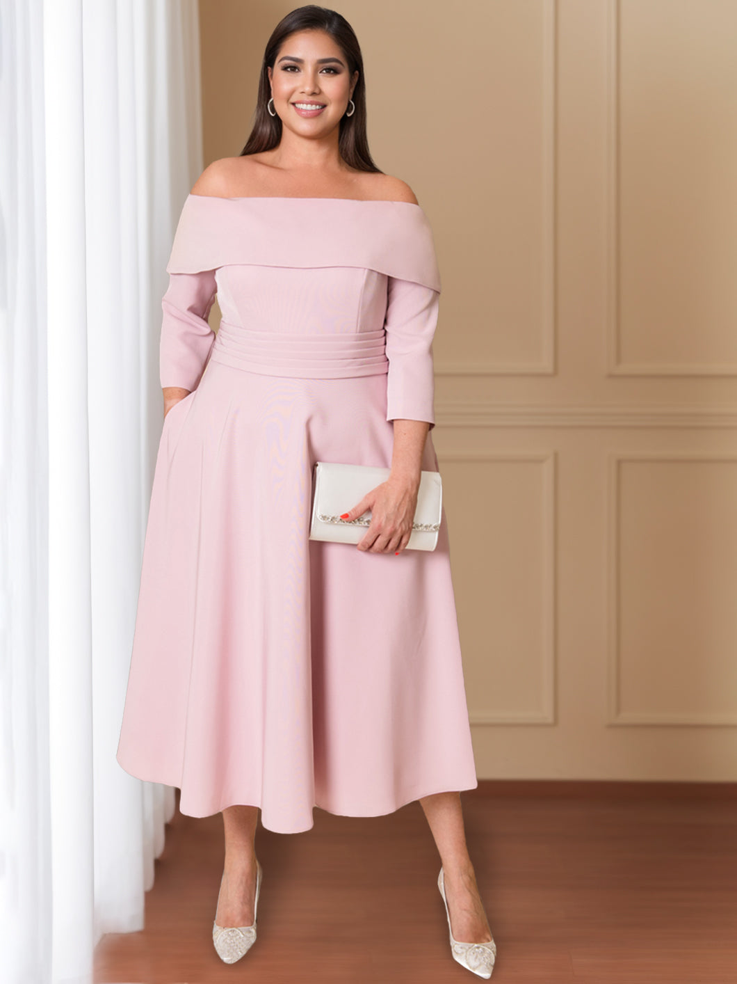 Robe de Mariée A-Line/Princess à Épaules Dénudées et Manches Mi-Longues avec Nœud