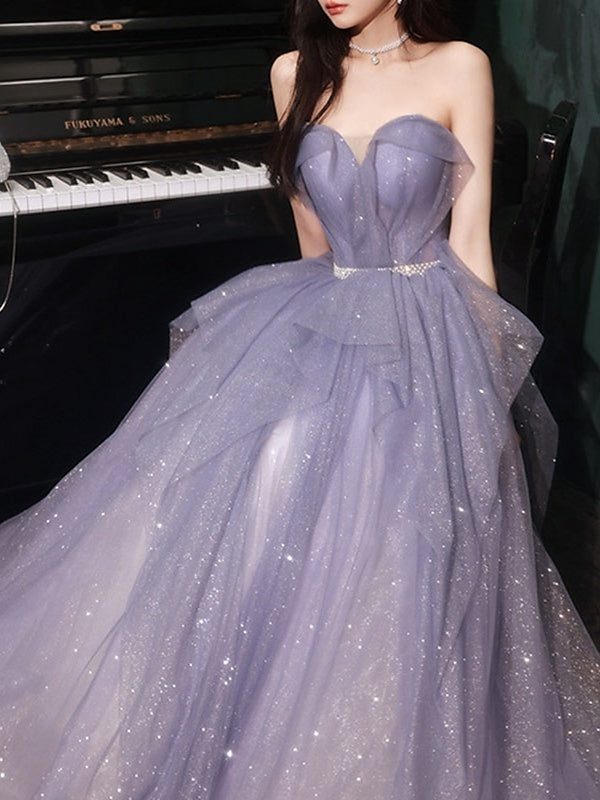 Robe de Bal Longue Sans Manches à Épaules Dénudées et Ligne A/Princesse avec Paillettes