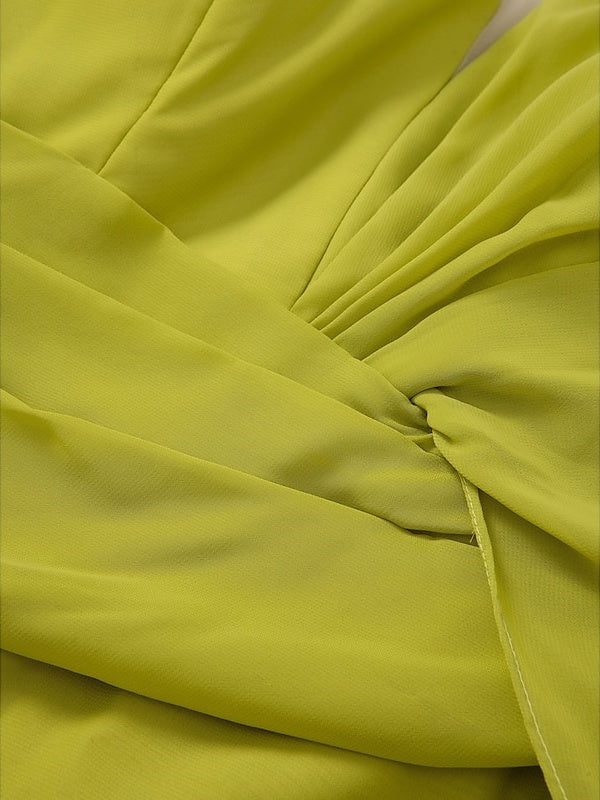 Robe de Soirée Sirène à Col en V et Manches Longues avec Plumes, Volants et Fronces