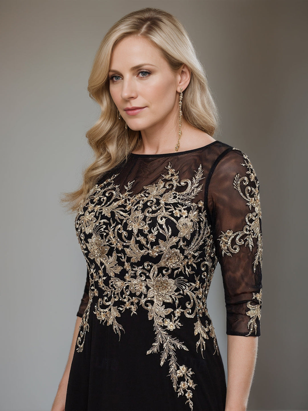 Robe de Mère de la Mariée A-Line/Princess à Demi-Manches et Col en V avec Volants en Dentelle