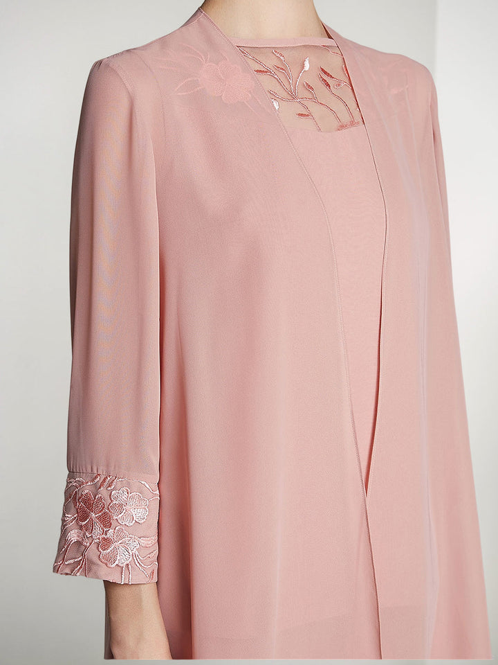 Tailleur-Pantalon en Mousseline de Soie à Col Carré et Manches Longues pour Mère de la Mariée avec Veste