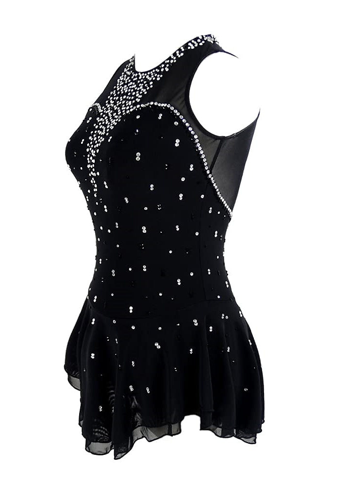 Robe de Patinage Artistique pour Femmes et Filles, Tenue de Danse Sur Glace, Robe de Patinage Sur Glace Sans Manches avec Cristaux/Strass