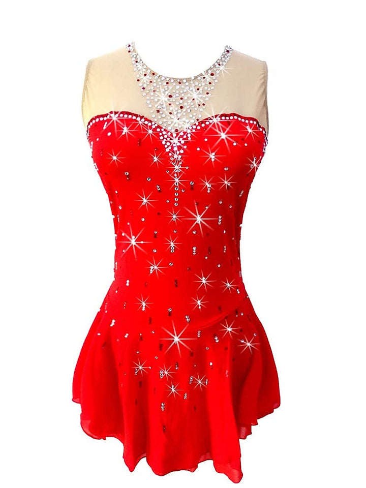 Robe de Patinage Artistique pour Femmes et Filles, Tenue de Danse Sur Glace, Robe de Patinage Sur Glace Sans Manches avec Cristaux/Strass