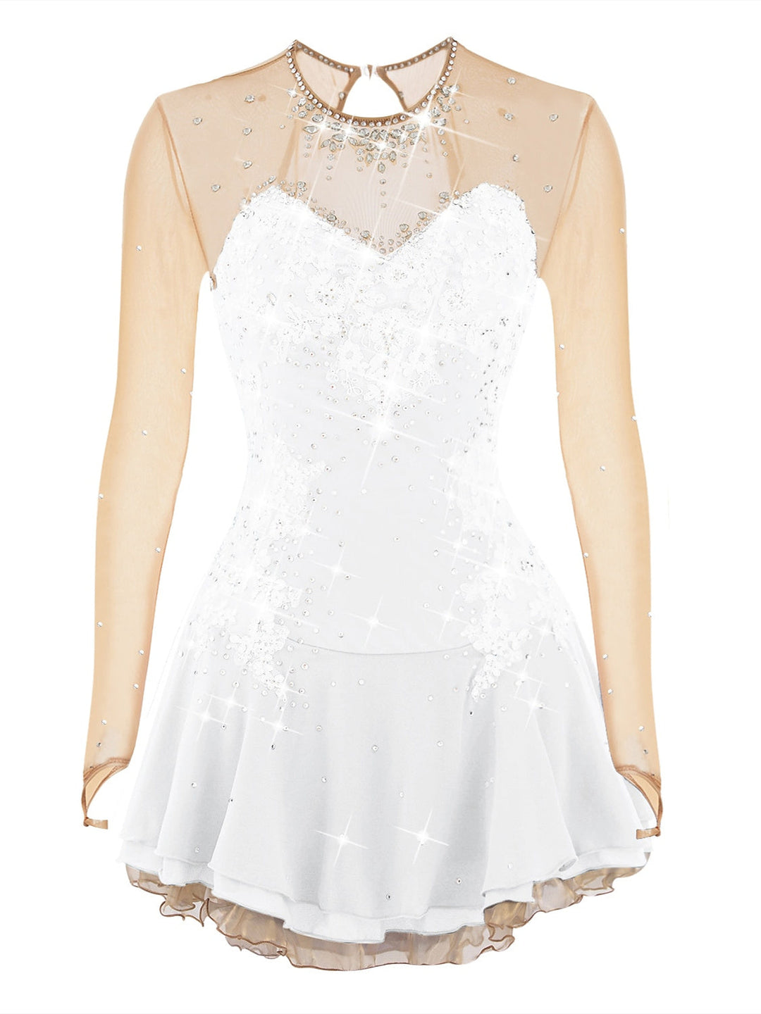 Robe de Patinage Artistique pour Femmes et Filles, en Maille de Glace, en Élasthanne, à Manches Longues, Vêtements de Danse Sur Glace