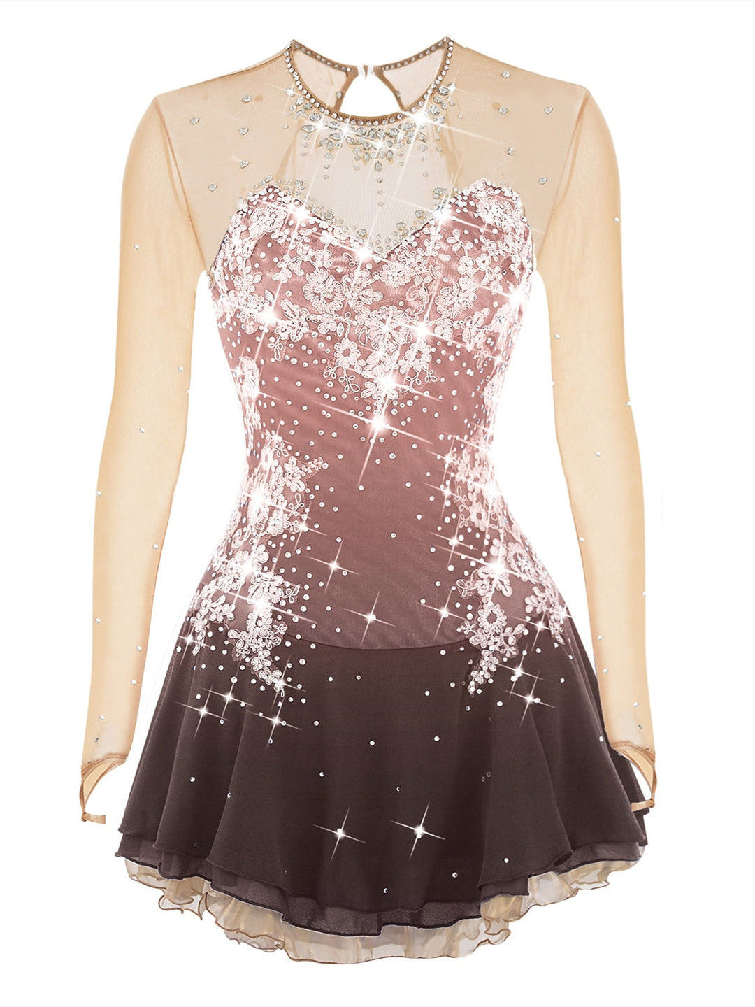 Robe de Patinage Artistique pour Femmes et Filles, en Maille de Glace, en Élasthanne, à Manches Longues, Vêtements de Danse Sur Glace