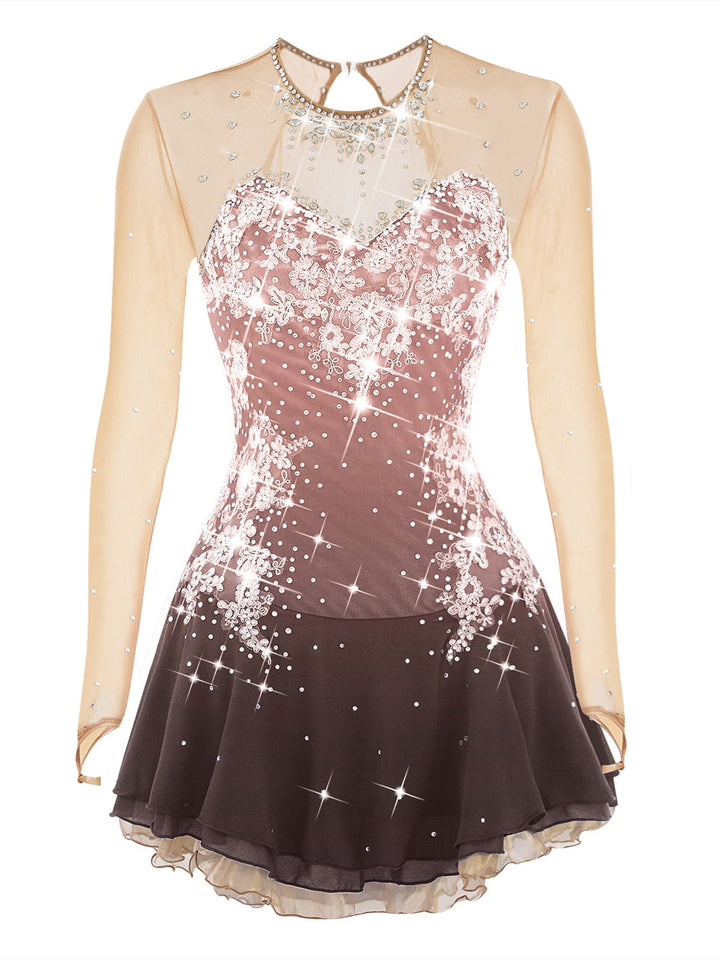 Robe de Patinage Artistique pour Femmes et Filles, en Maille de Glace, en Élasthanne, à Manches Longues, Vêtements de Danse Sur Glace