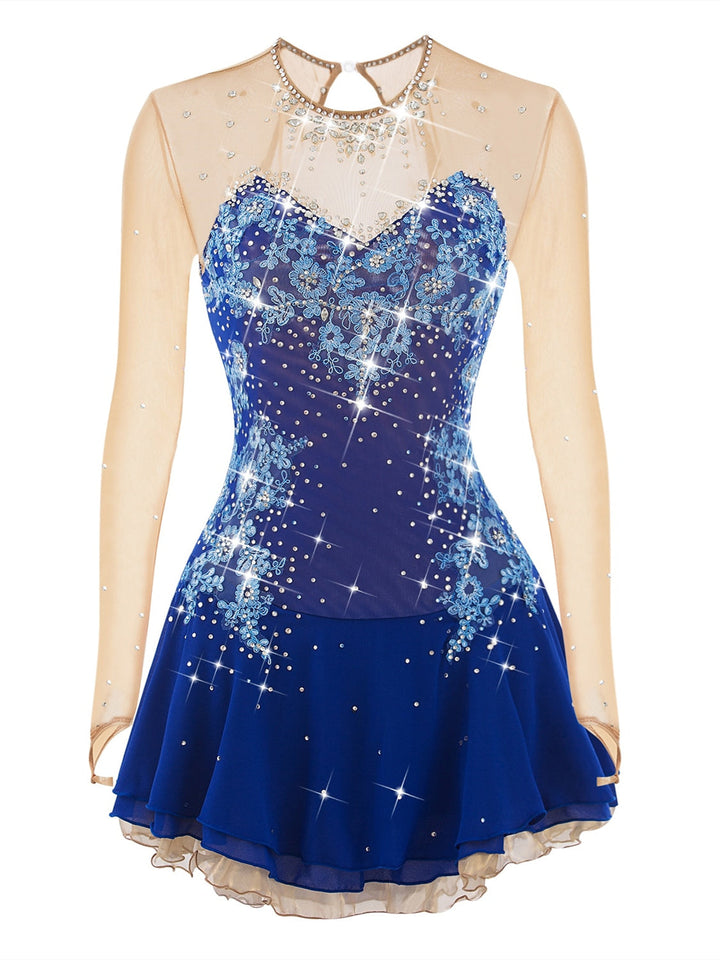 Robe de Patinage Artistique pour Femmes et Filles, en Maille de Glace, en Élasthanne, à Manches Longues, Vêtements de Danse Sur Glace