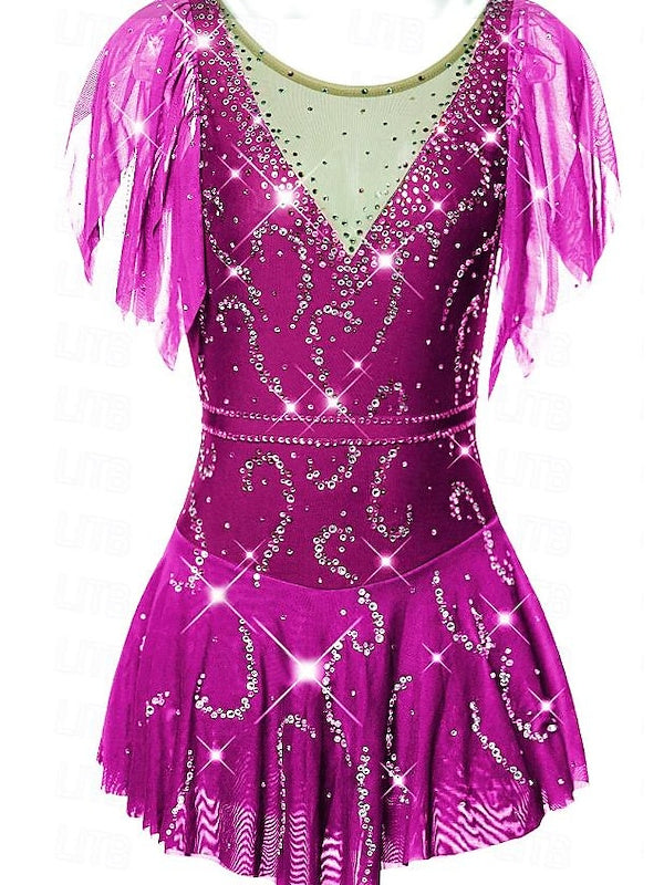Robe de Patinage Artistique pour Femmes et Filles, Vêtements de Danse Sur Glace, Dos Ouvert, Couleur Unie, Robe de Patinage Classique