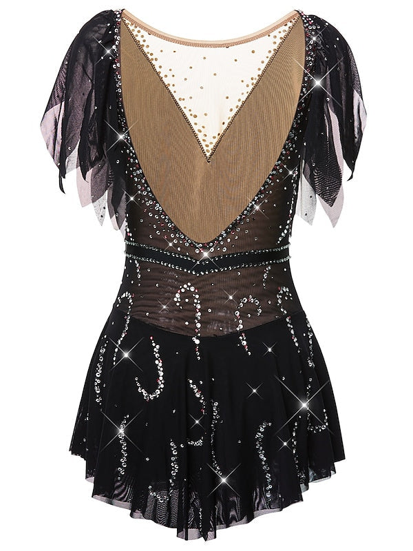 Robe de Patinage Artistique pour Femmes et Filles, Vêtements de Danse Sur Glace, Dos Ouvert, Couleur Unie, Robe de Patinage Classique