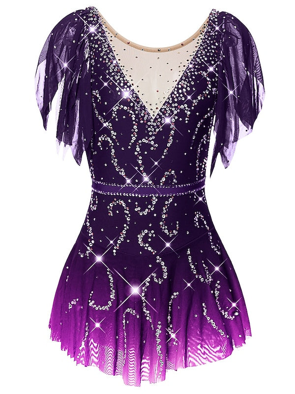 Robe de Patinage Artistique pour Femmes et Filles, Vêtements de Danse Sur Glace, Dos Ouvert, Couleur Unie, Robe de Patinage Classique