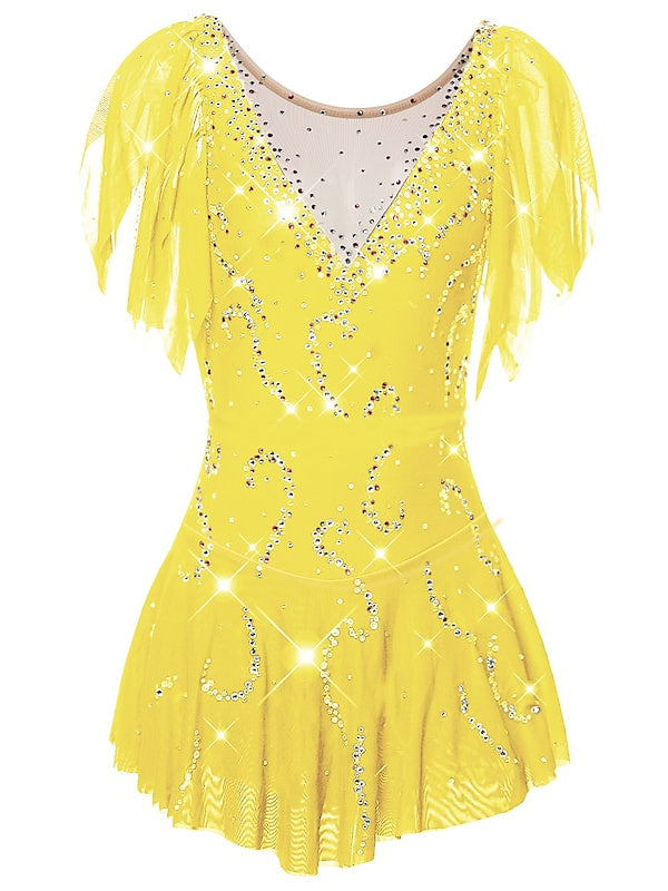 Robe de Patinage Artistique pour Femmes et Filles, Vêtements de Danse Sur Glace, Dos Ouvert, Couleur Unie, Robe de Patinage Classique