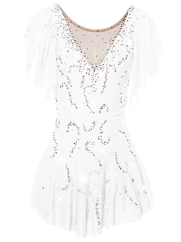 Robe de Patinage Artistique pour Femmes et Filles, Vêtements de Danse Sur Glace, Dos Ouvert, Couleur Unie, Robe de Patinage Classique