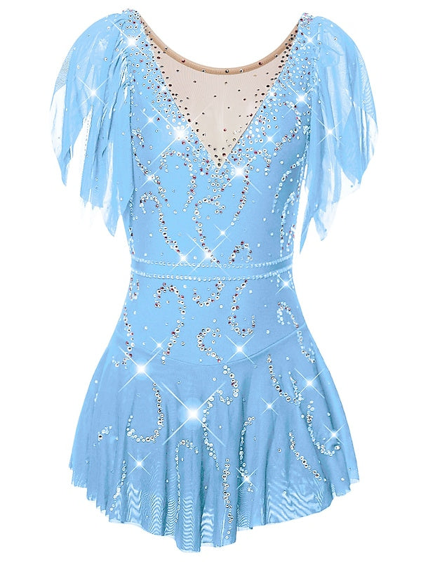 Robe de Patinage Artistique pour Femmes et Filles, Vêtements de Danse Sur Glace, Dos Ouvert, Couleur Unie, Robe de Patinage Classique