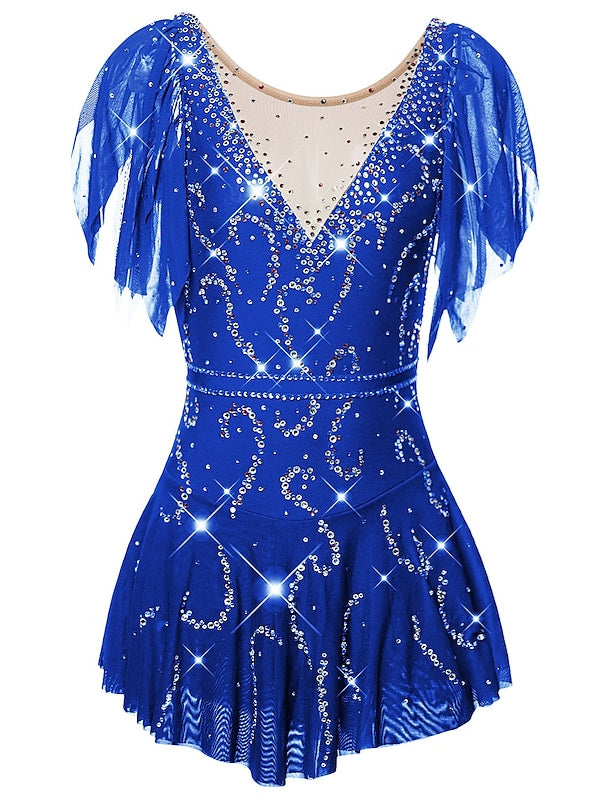 Robe de Patinage Artistique pour Femmes et Filles, Vêtements de Danse Sur Glace, Dos Ouvert, Couleur Unie, Robe de Patinage Classique