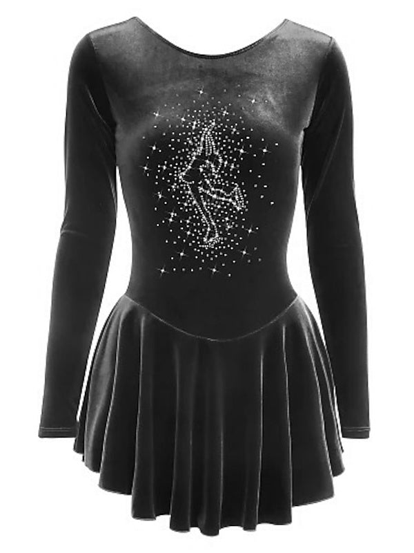 Robe de Patinage Artistique pour Femmes et Filles, Vêtements de Danse, Robe de Patinage Sur Glace à Manches Longues en Velours