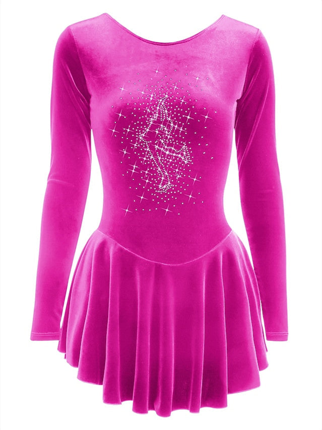 Robe de Patinage Artistique pour Femmes et Filles, Vêtements de Danse, Robe de Patinage Sur Glace à Manches Longues en Velours
