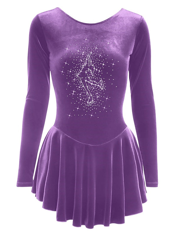 Robe de Patinage Artistique pour Femmes et Filles, Vêtements de Danse, Robe de Patinage Sur Glace à Manches Longues en Velours