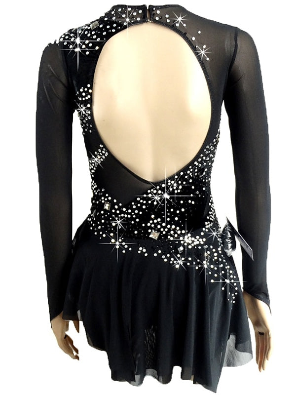 Robe de Patinage Artistique pour Femmes et Filles, Vêtements de Danse, Dos Asymétrique, Ourlet, Manches Longues, Robe de Patinage