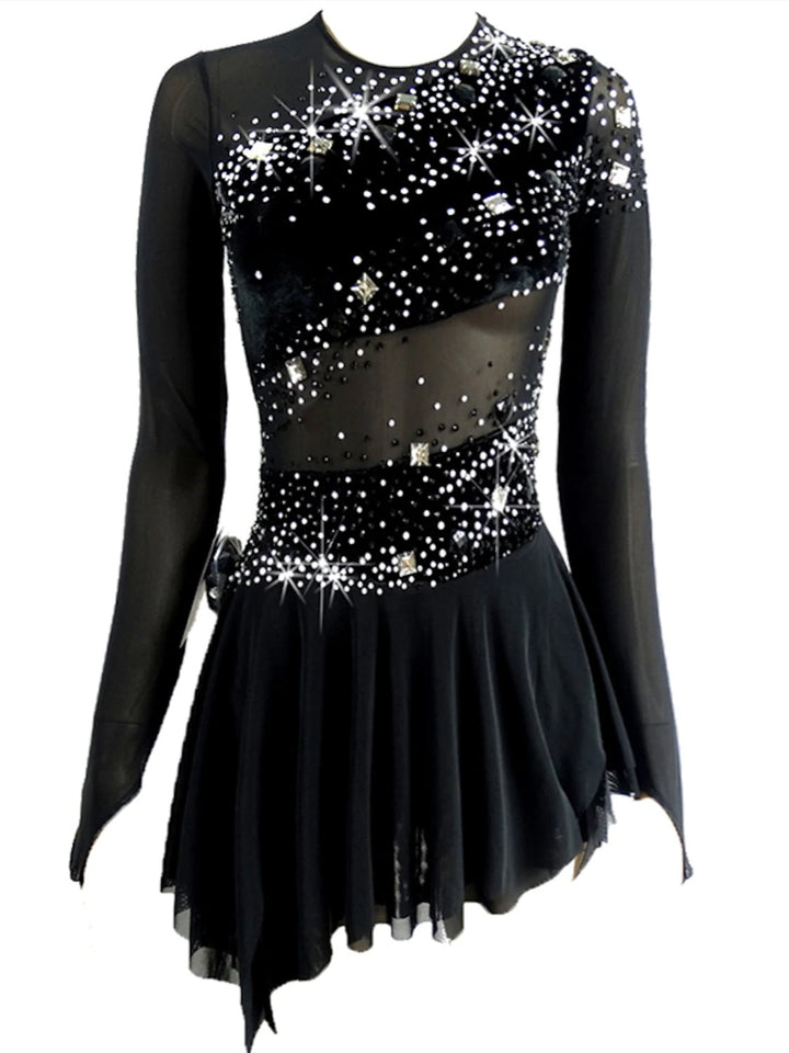 Robe de Patinage Artistique pour Femmes et Filles, Vêtements de Danse, Dos Asymétrique, Ourlet, Manches Longues, Robe de Patinage