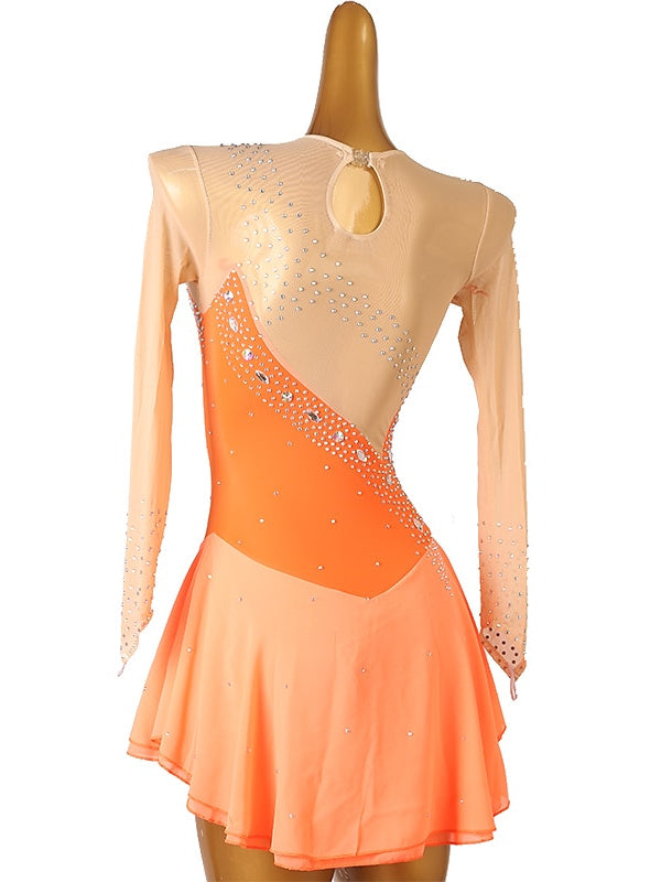 Robe de Patinage Artistique pour Femmes et Filles, Vêtements de Danse Sur Glace, Robe de Patinage Sur Glace Classique à Manches Longues avec Cristaux/Strass