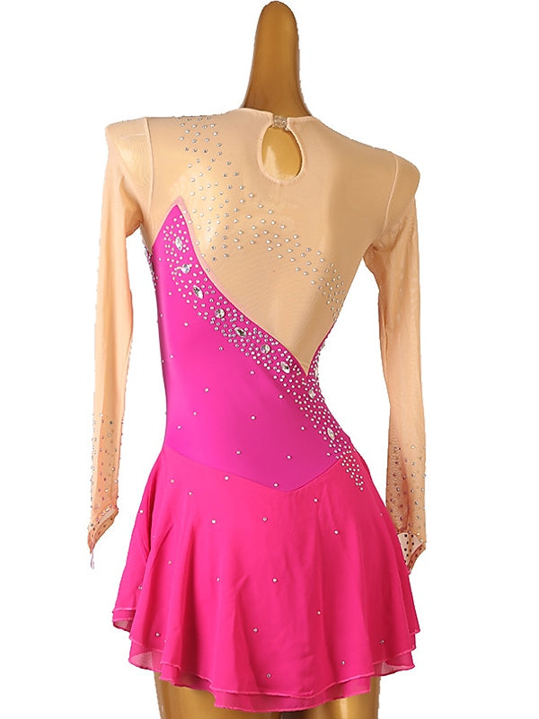 Robe de Patinage Artistique pour Femmes et Filles, Vêtements de Danse Sur Glace, Robe de Patinage Sur Glace Classique à Manches Longues avec Cristaux/Strass